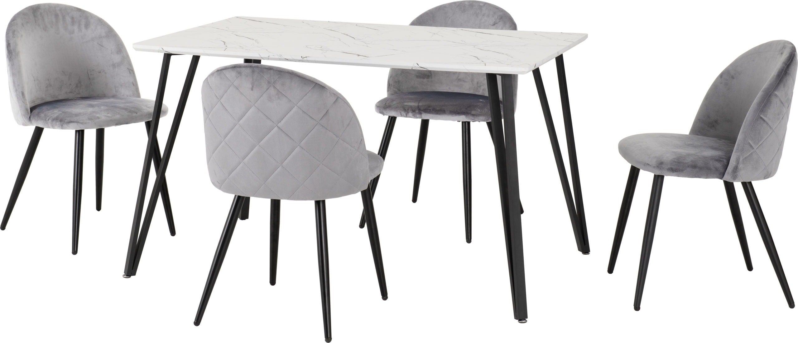 MARLOW DINING SET - WHITE MARBLE EFFECT/GREY VELVET