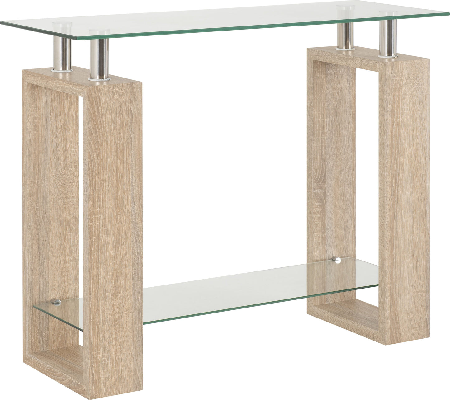 MILAN CONSOLE TABLE - SONOMA OAK EFFECT VENEER/CLEAR GLASS/SILVER