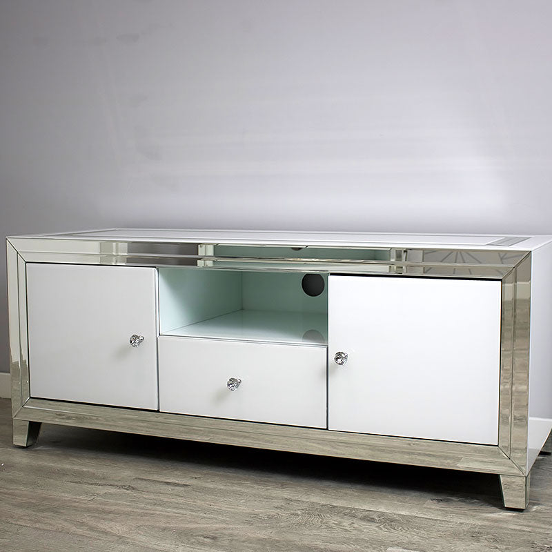 White Mirrored Glass TV Cabinet Stand