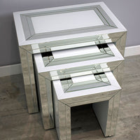 White Mirrored Glass Nest Of 3 Side Tables