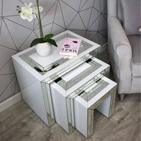 White Mirrored Glass Nest Of 3 Side Tables