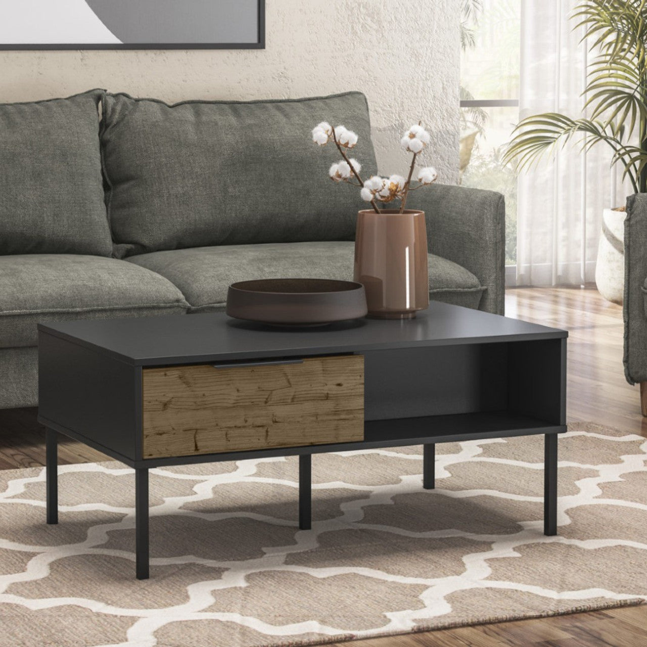 MADRID COFFEE TABLE - BLACK/ACACIA EFFECT