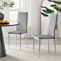 Set of 4 Light Grey Hatched Velvet Dining Chair