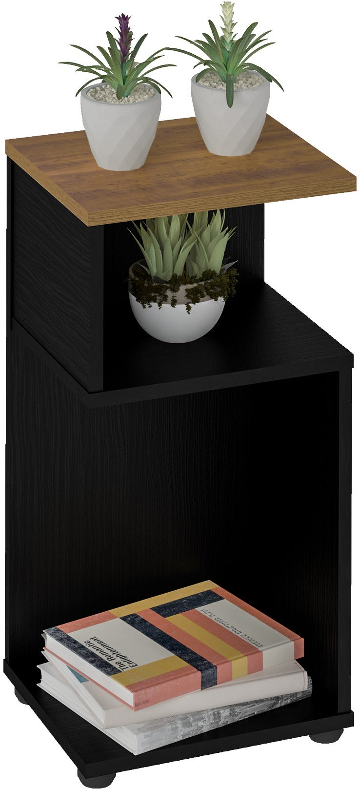 NAPLES PLANT STAND/SIDE TABLE - BLACK/PINE EFFECT BLACK/PINE EFFECT