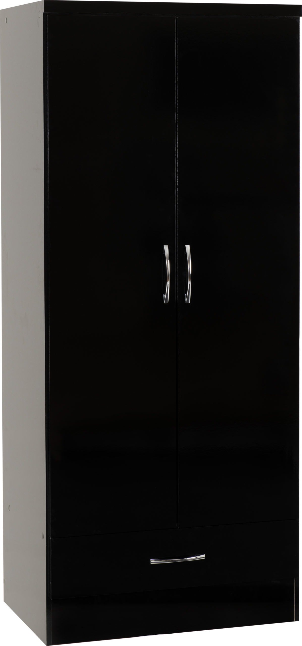 NEVADA 2 DOOR 1 DRAWER WARDROBE - BLACK GLOSS