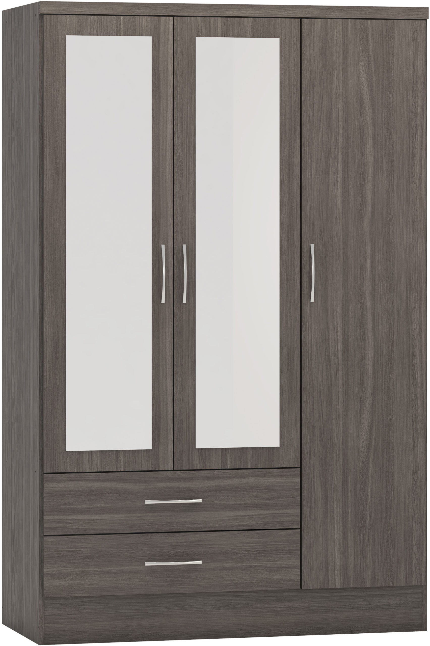 NEVADA 3 DOOR 2 DRAWER MIRRORED WARDROBE - BLACK WOOD GRAIN