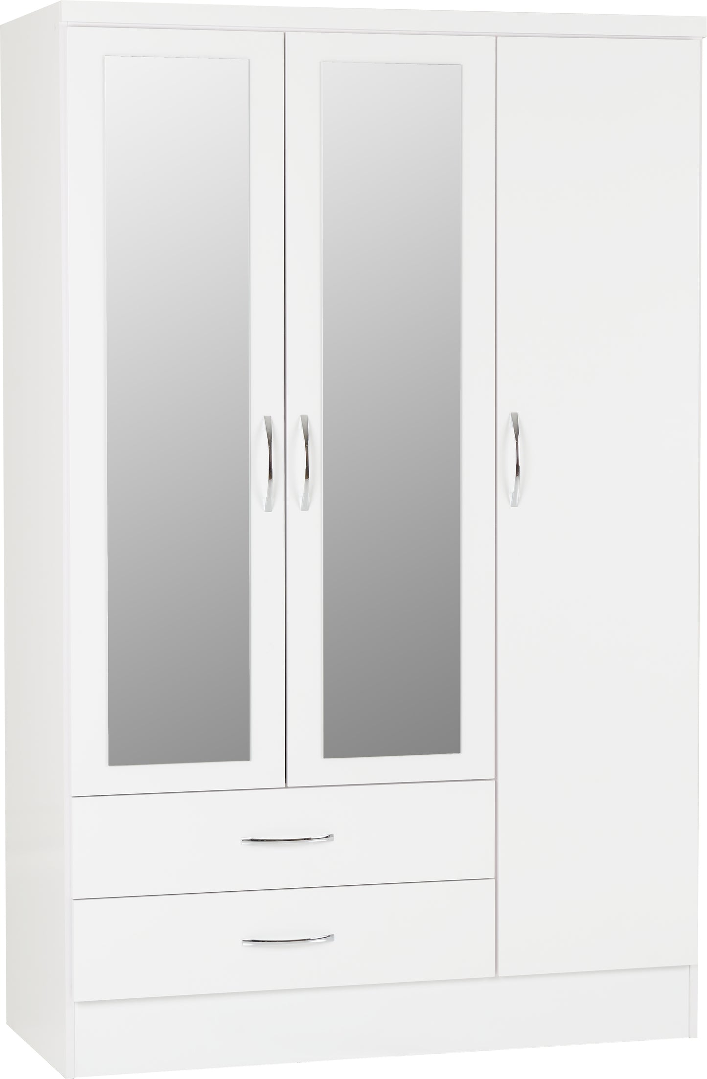 NEVADA 3 DOOR 2 DRAWER MIRRORED WARDROBE - WHITE GLOSS