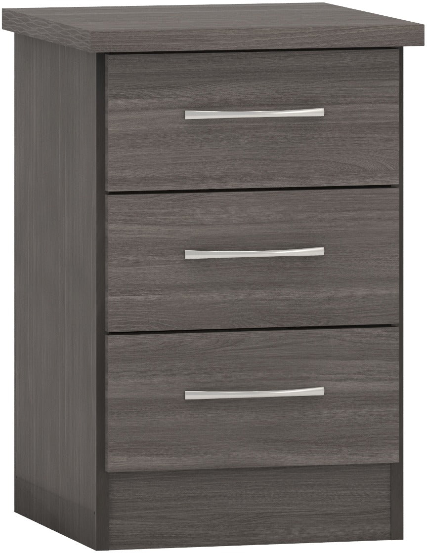 NEVADA 3 DRAWER BEDSIDE - BLACK WOOD GRAIN