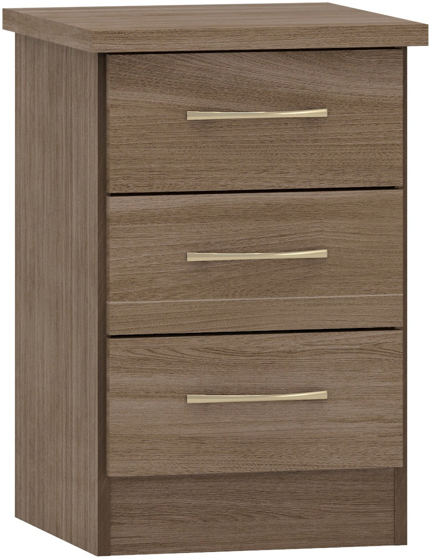 NEVADA 3 DRAWER BEDSIDE - RUSTIC OAK EFFECT