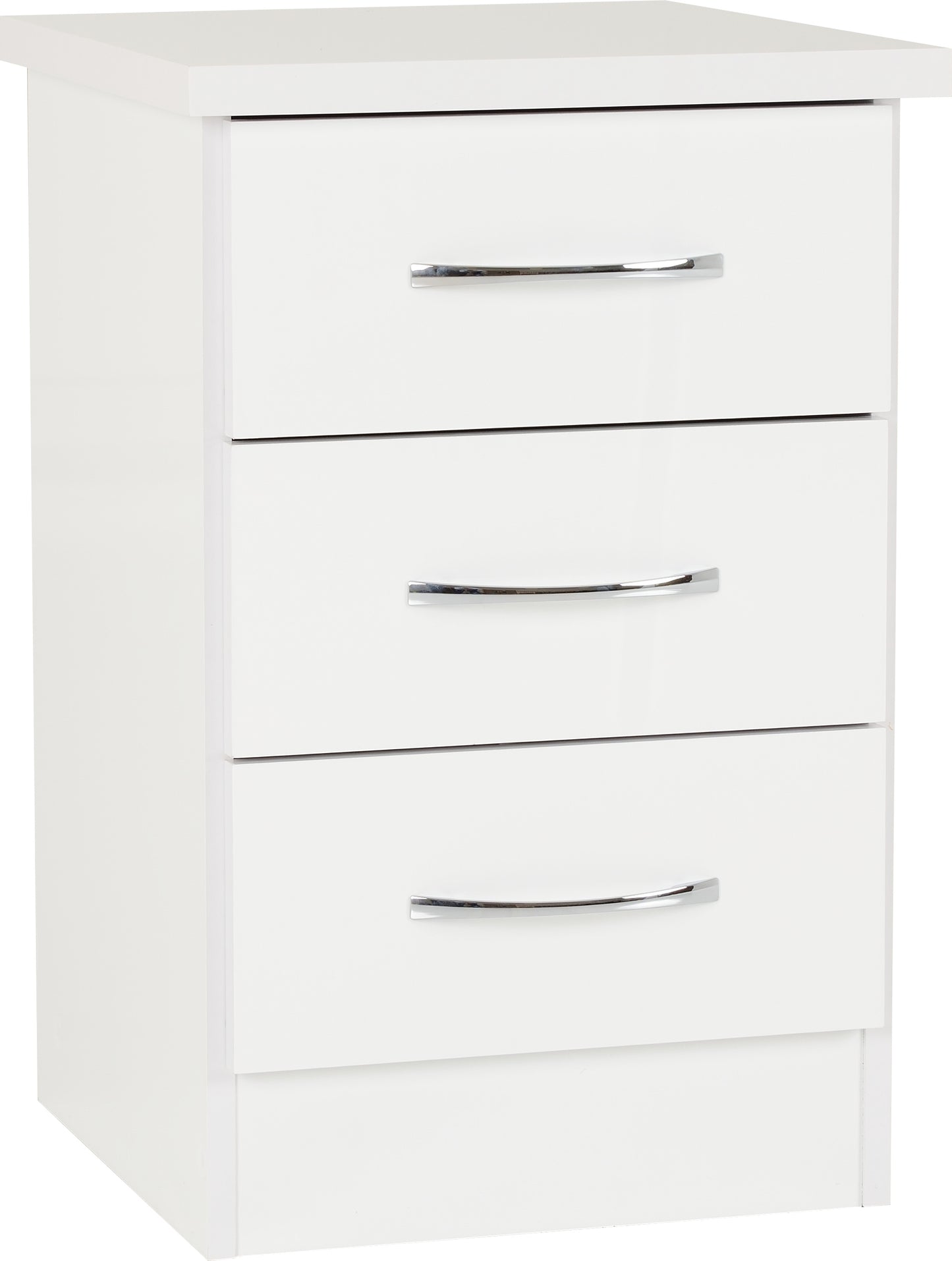 NEVADA 3 DRAWER BEDSIDE - WHITE GLOSS