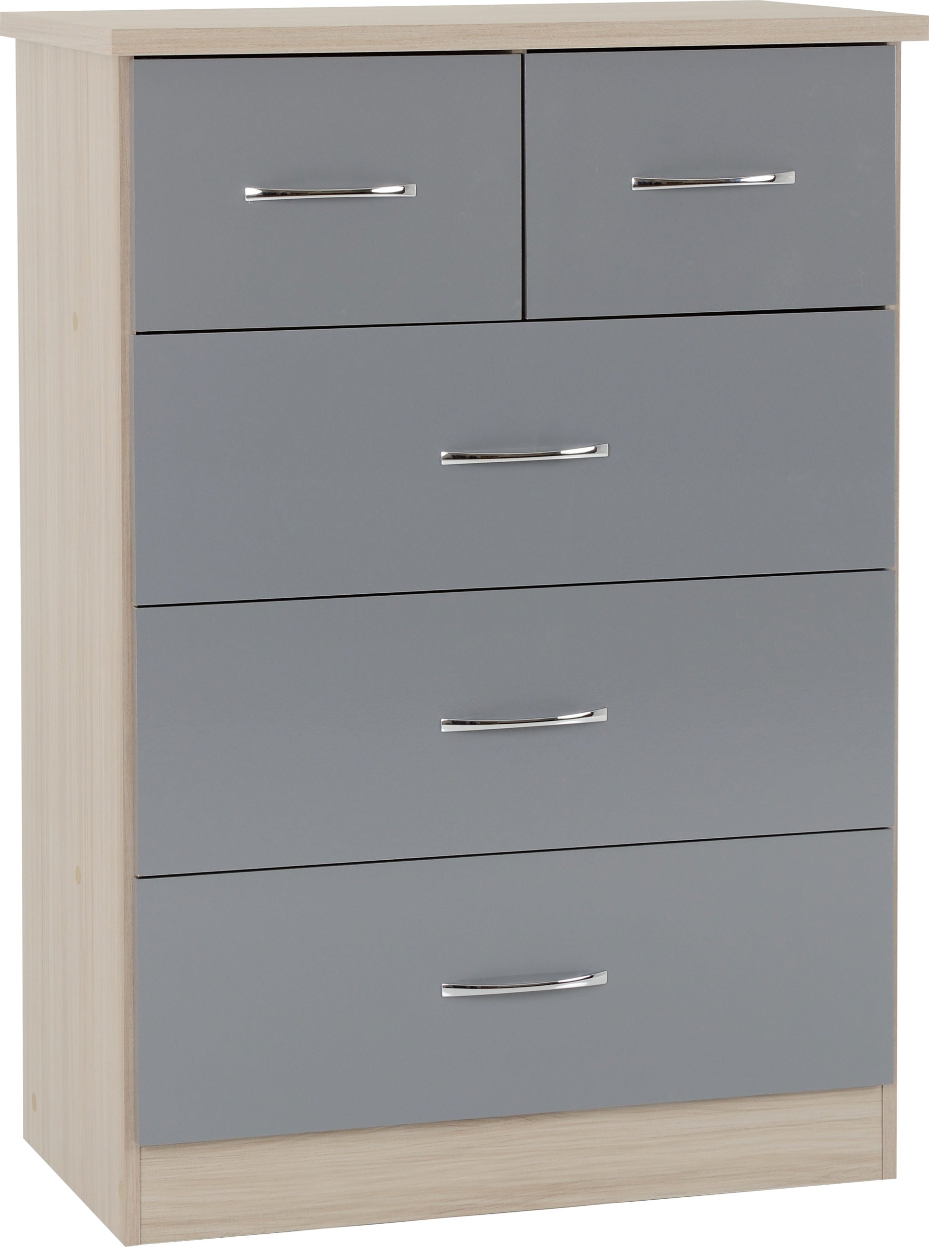 NEVADA 3+2 DRAWER CHEST - GREY GLOSS/LIGHT OAK EFFECT VENEER