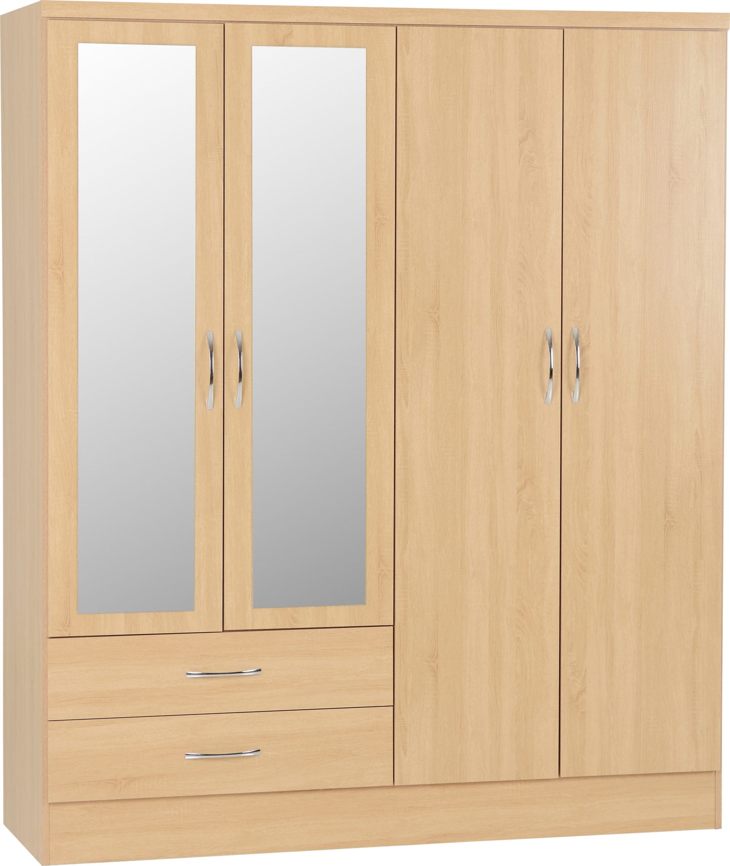 NEVADA 4 DOOR 2 DRAWER MIRRORED WARDROBE - SONOMA OAK EFFECT