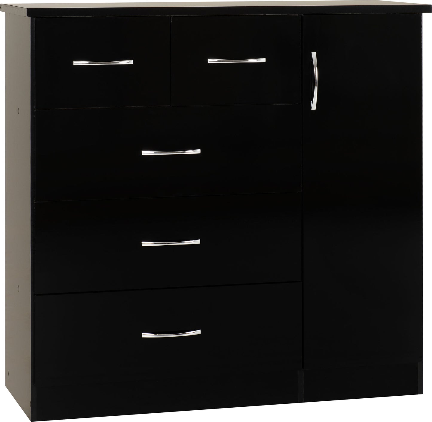 NEVADA 5 DRAWER LOW WARDROBE - BLACK GLOSS