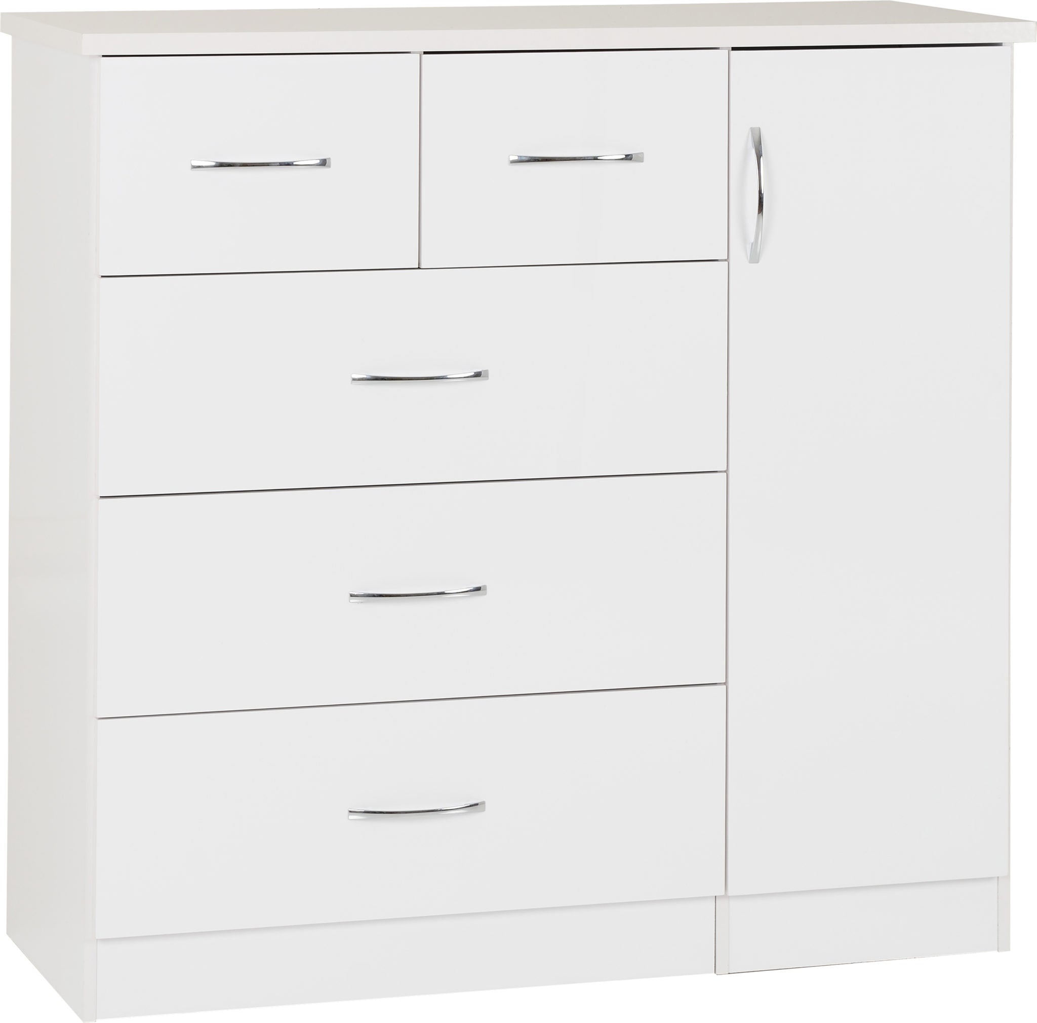 NEVADA 5 DRAWER LOW WARDROBE - WHITE GLOSS