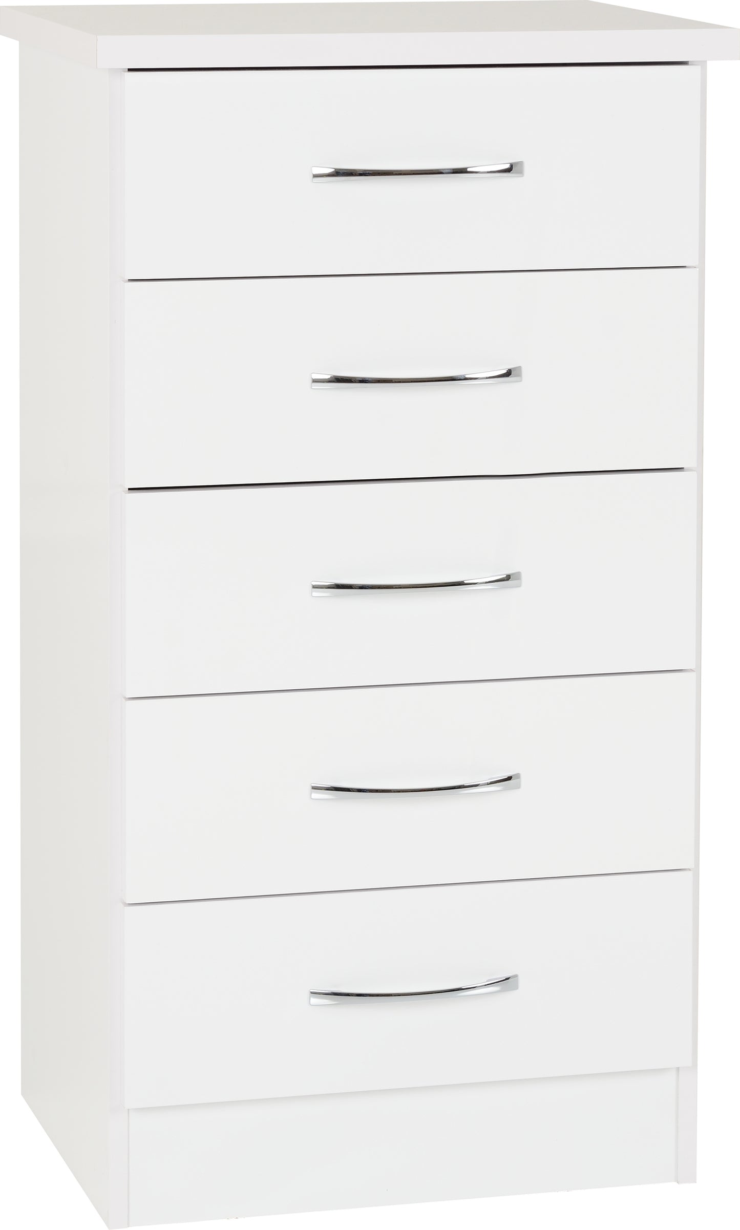 NEVADA 5 DRAWER NARROW CHEST - WHITE GLOSS