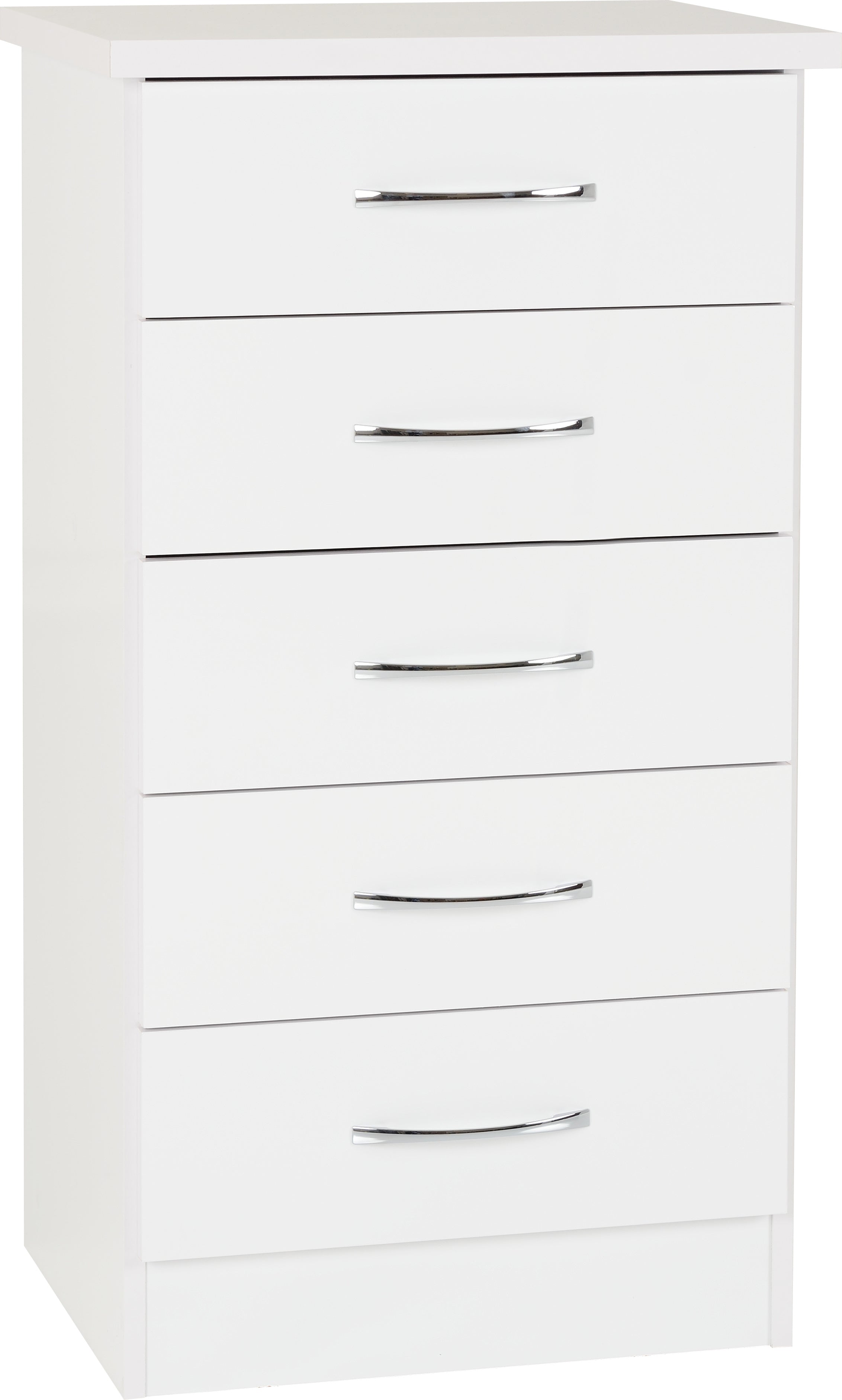 NEVADA 5 DRAWER NARROW CHEST - WHITE GLOSS