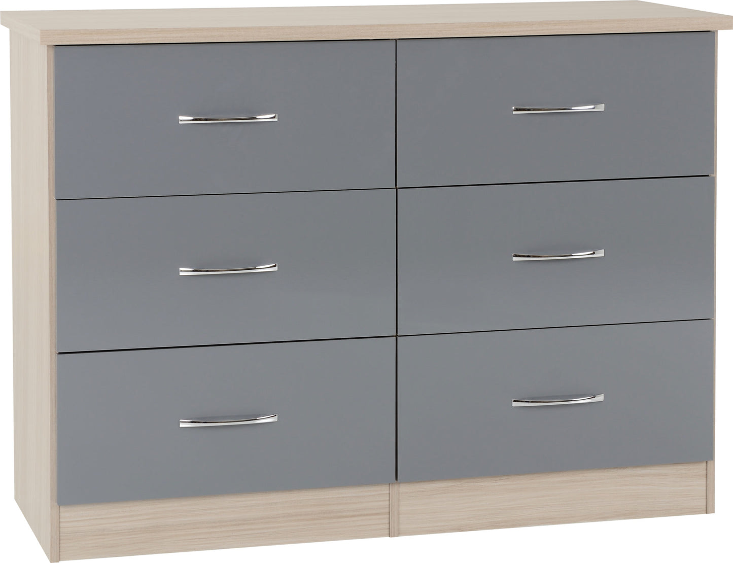 NEVADA 6 DRAWER CHEST - GREY GLOSS/LIGHT OAK EFFECT VENEER