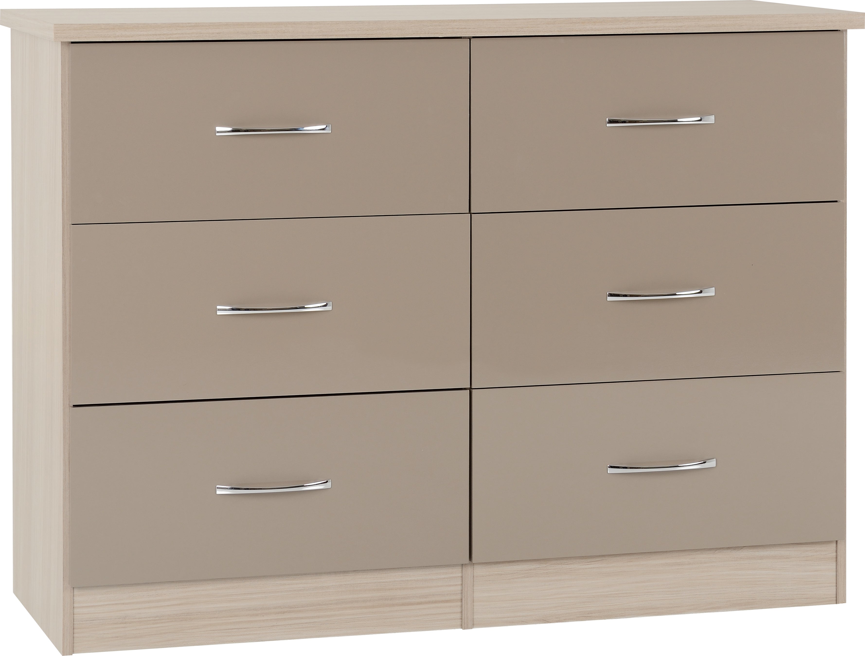 NEVADA 6 DRAWER CHEST - OYSTER GLOSS/LIGHT OAK EFFECT VENEER