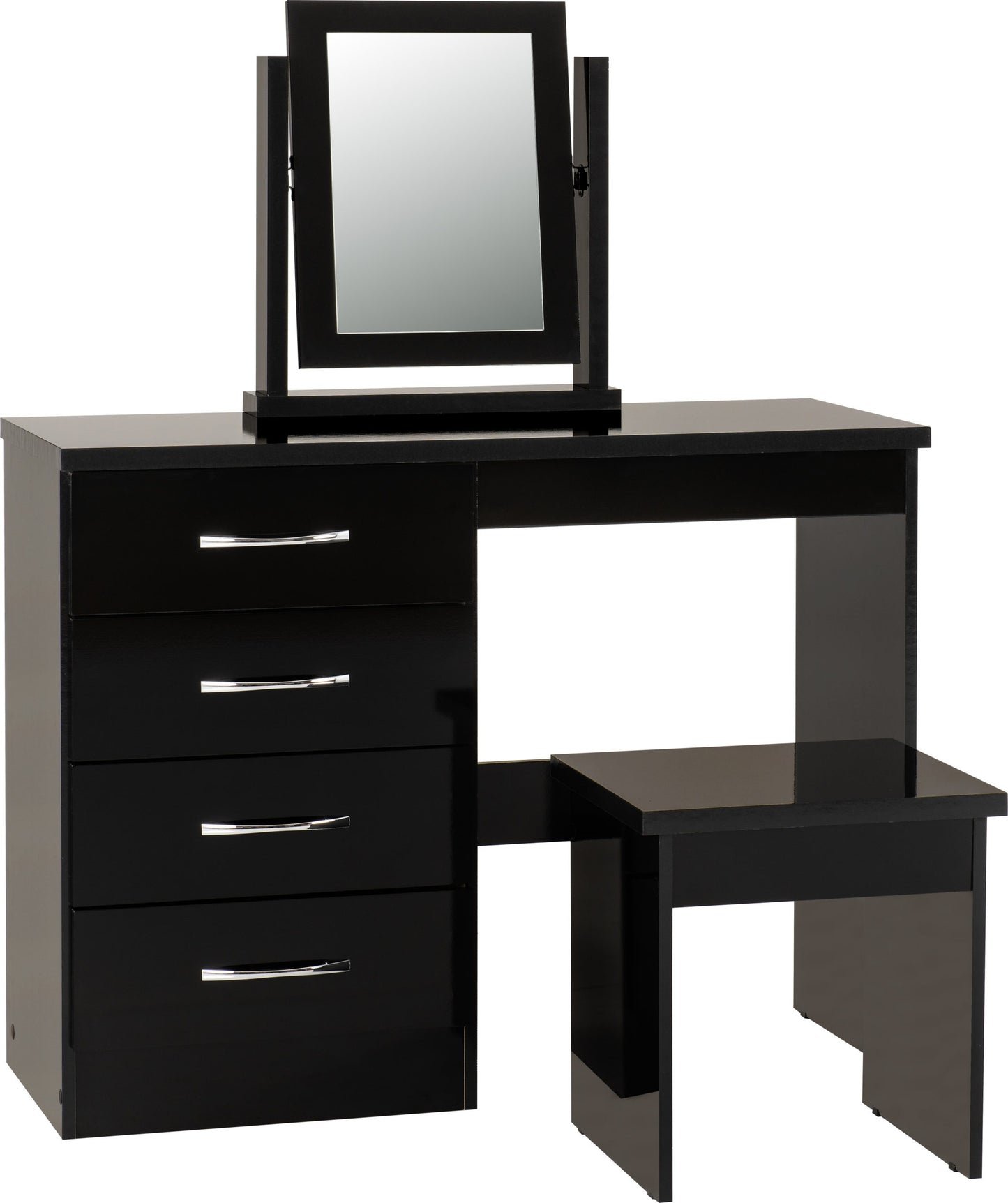 NEVADA 4 DRAWER DRESSING TABLE SET - BLACK GLOSS