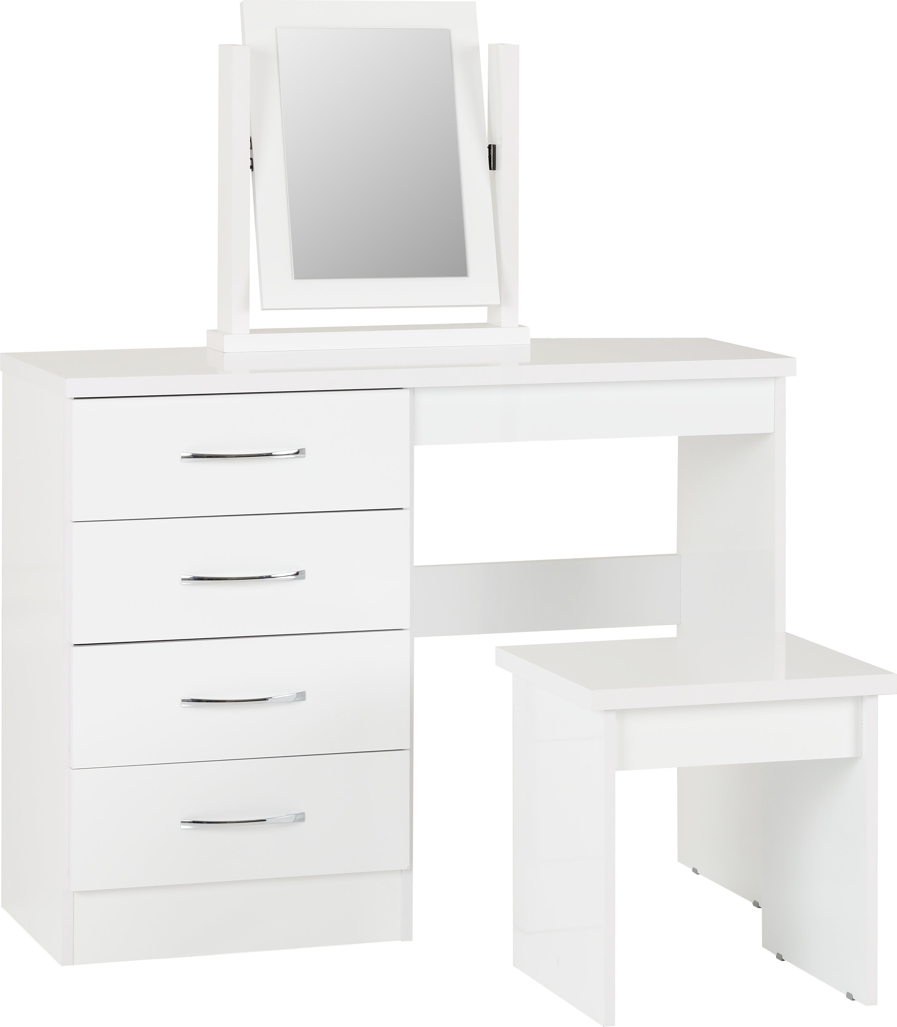 NEVADA 4 DRAWER DRESSING TABLE SET - WHITE GLOSS