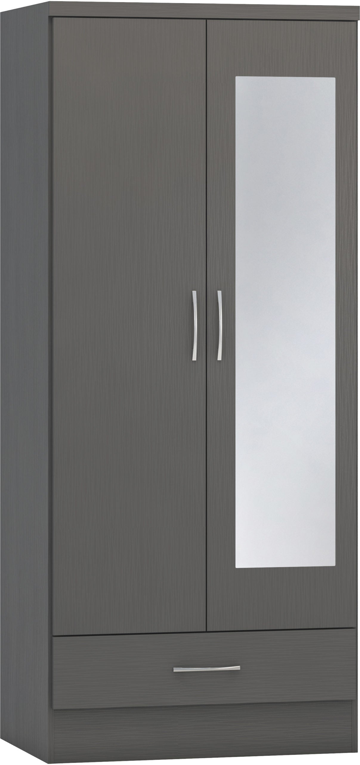 NEVADA MIRRORED 2 DOOR 1 DRAWER WARDROBE - 3D EFFECT GREY