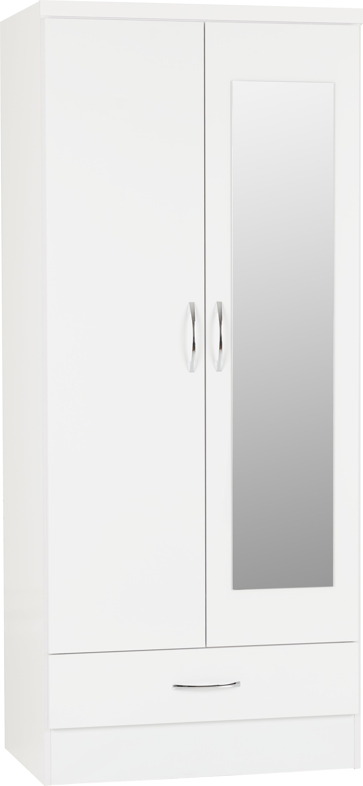 NEVADA MIRRORED 2 DOOR 1 DRAWER WARDROBE - WHITE GLOSS