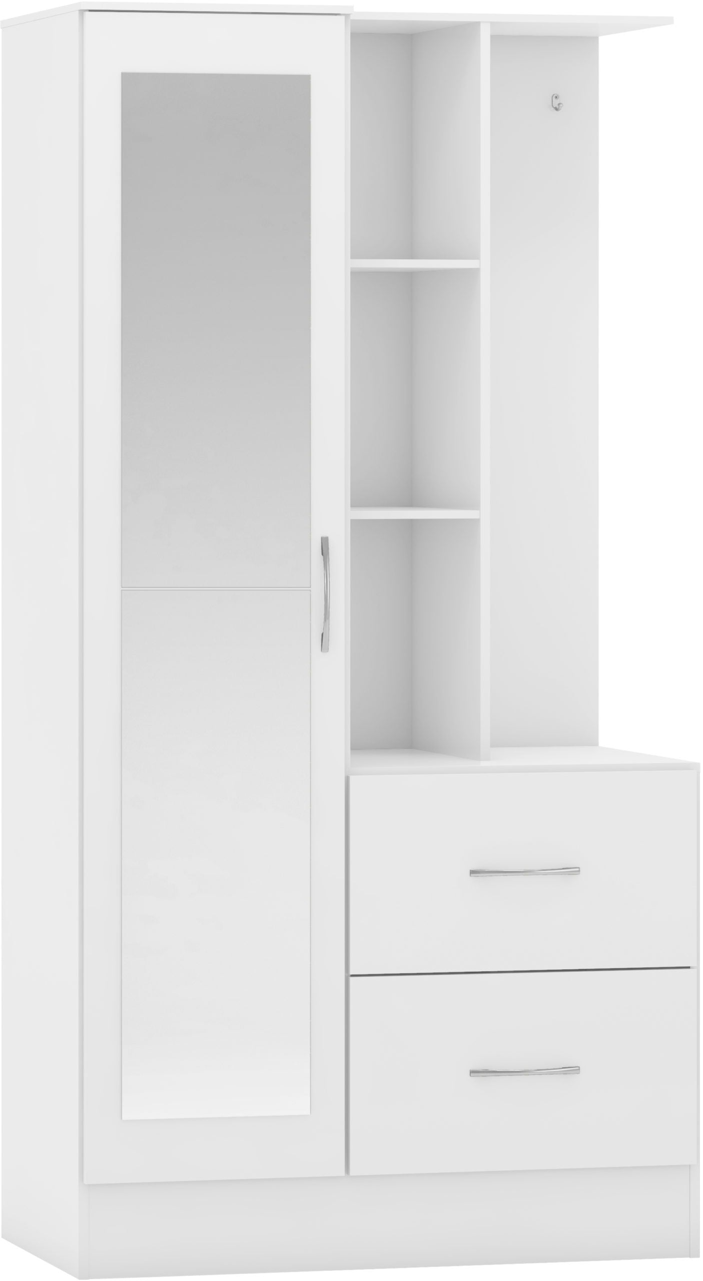 NEVADA MIRRORED OPEN SHELF WARDROBE - WHITE GLOSS