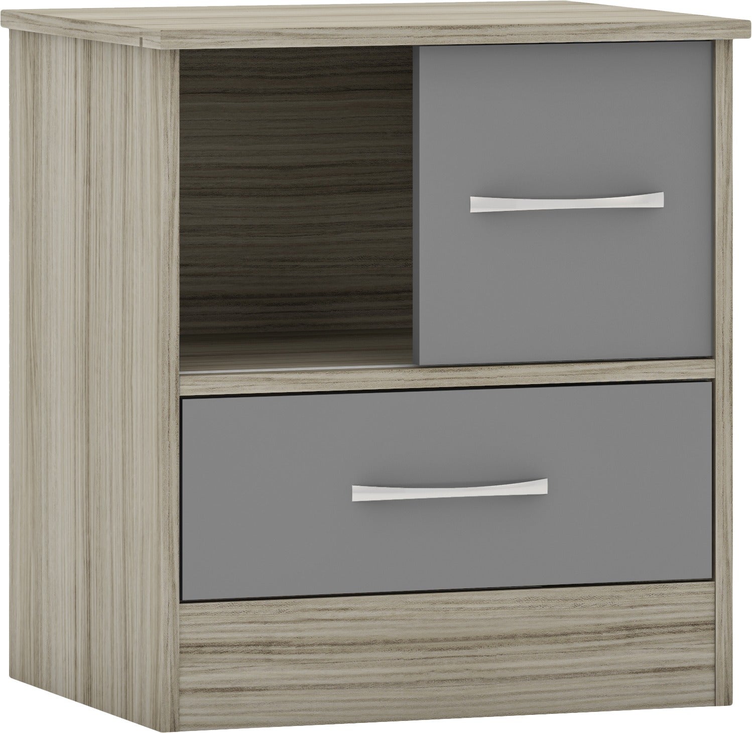 NEVADA SLIDING DOOR BEDSIDE - GREY GLOSS/LIGHT OAK EFFECT VENEER