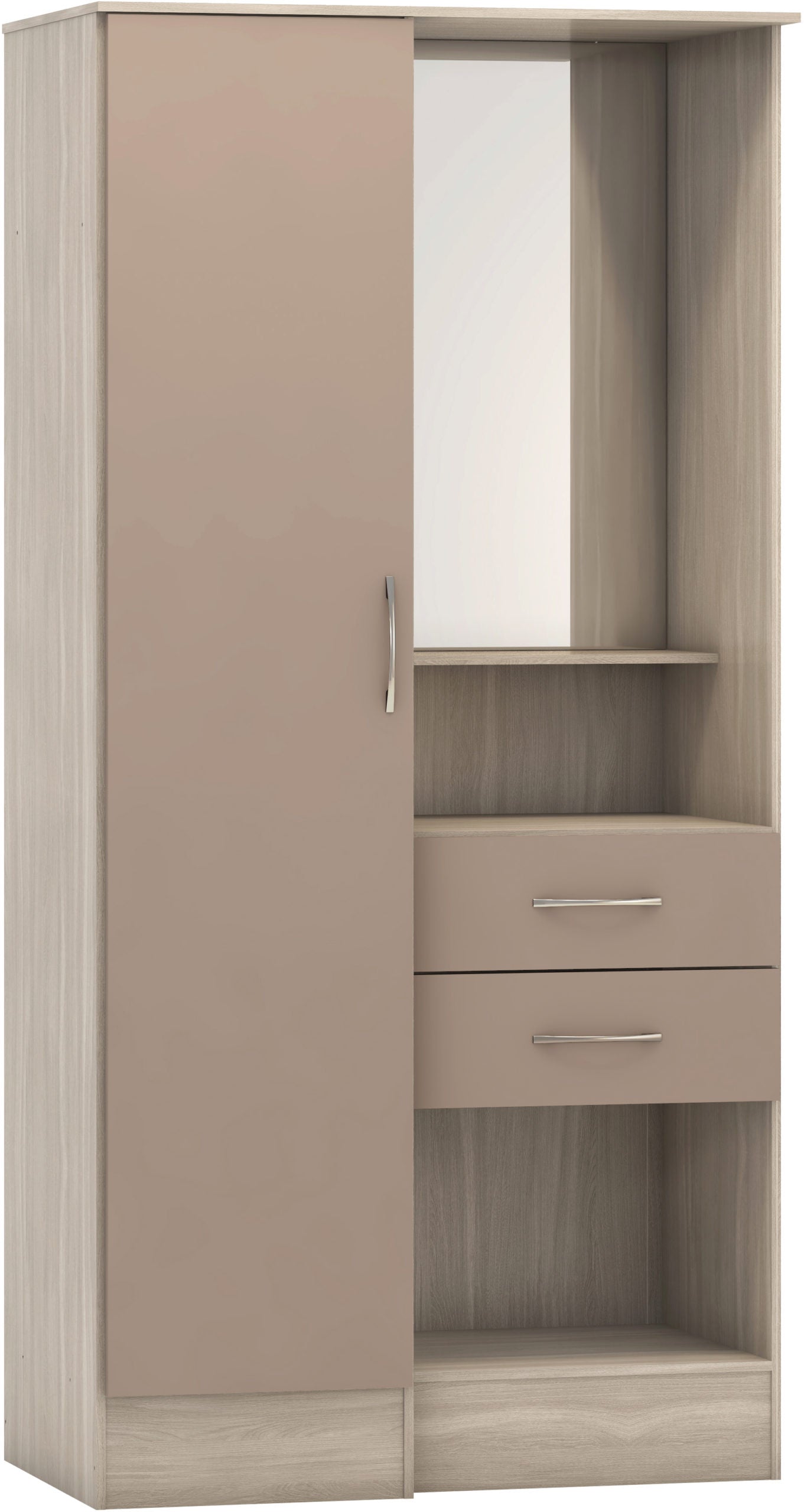 NEVADA VANITY 1 DOOR WARDROBE - OYSTER GLOSS/LIGHT OAK EFFECT VENEER