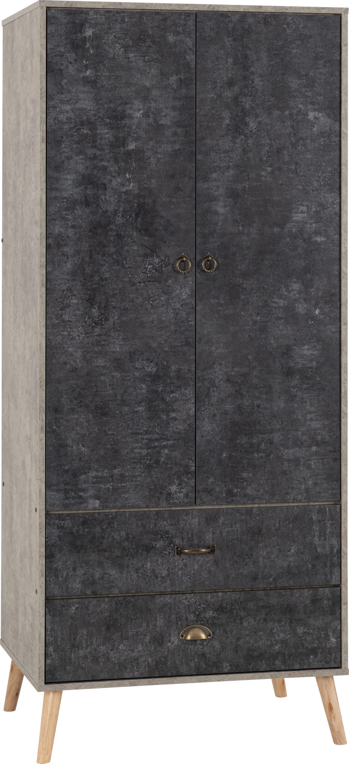 NORDIC 2 DOOR 2 DRAWER WARDROBE - CONCRETE EFFECT/CHARCOAL