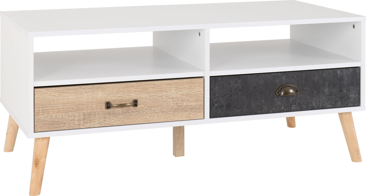 NORDIC 2 DRAWER COFFEE TABLE - WHITE/DISTRESSED EFFECT