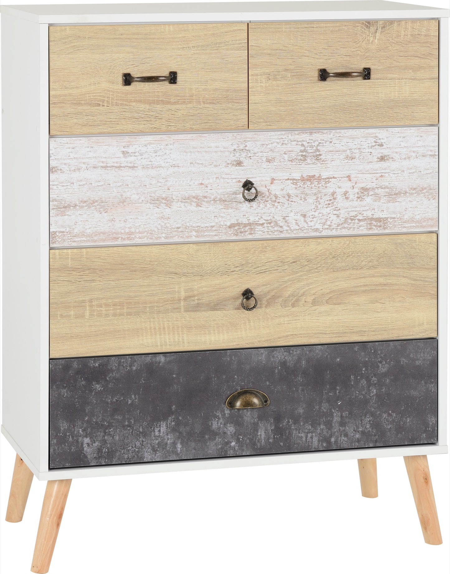 NORDIC 3+2 DRAWER CHEST - WHITE/DISTRESSED EFFECT