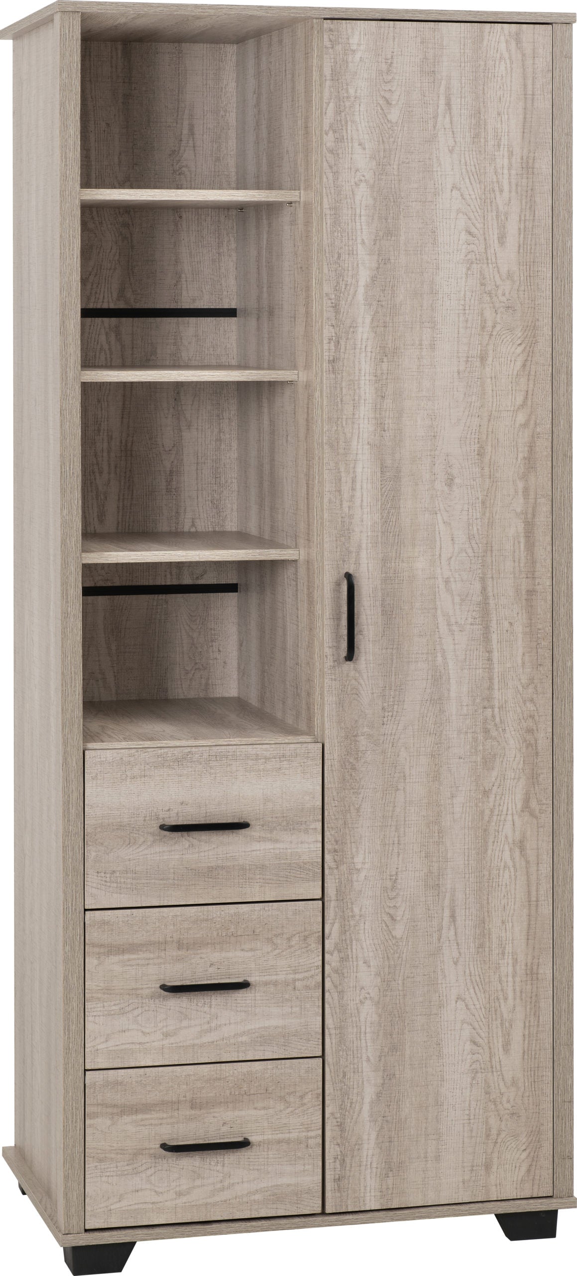 OLIVER 1 DOOR 3 DRAWER OPEN SHELF WARDROBE  - LIGHT OAK EFFECT