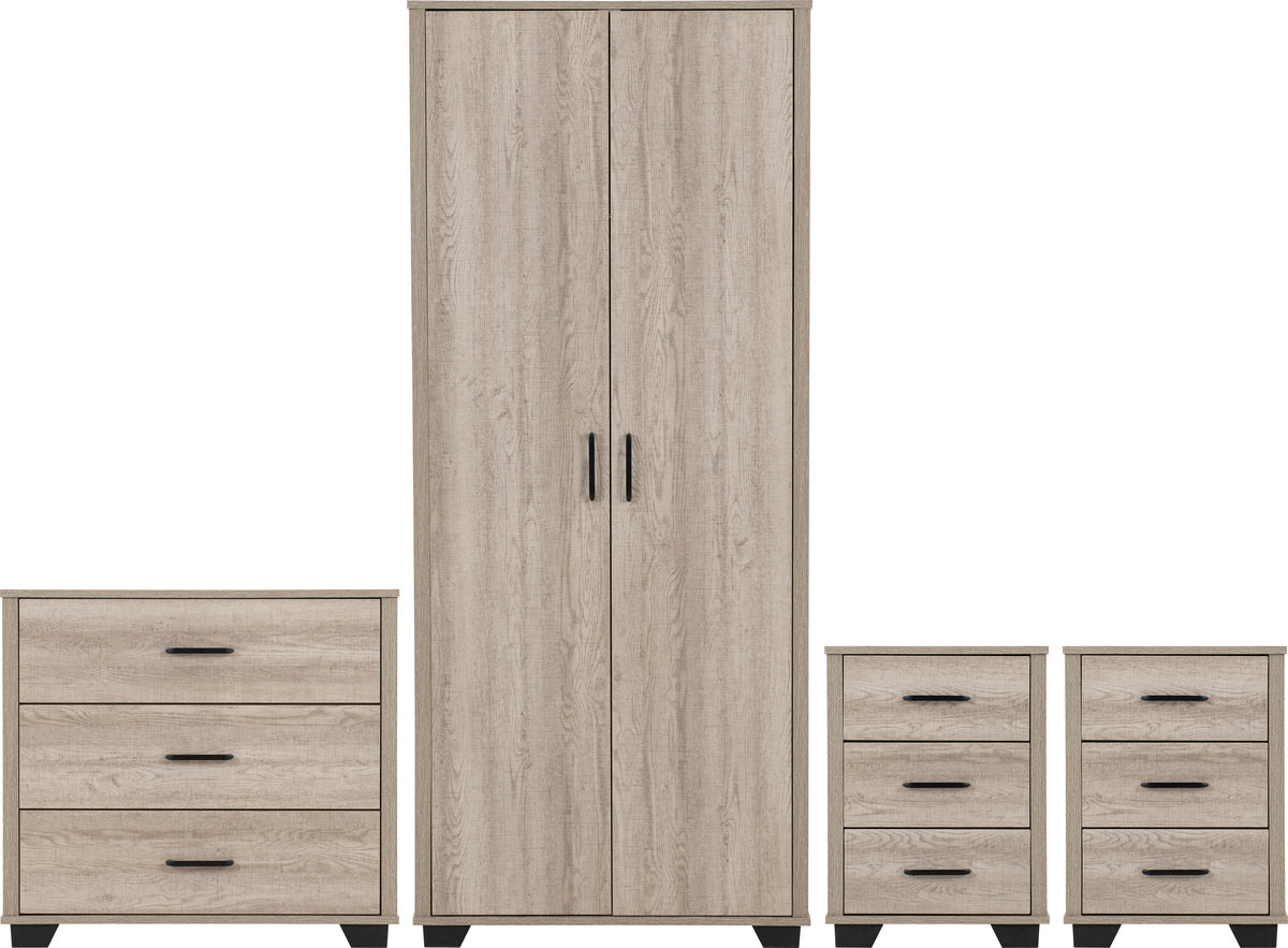 OLIVER 2 DOOR WARDROBE BEDROOM SET - LIGHT OAK EFFECT