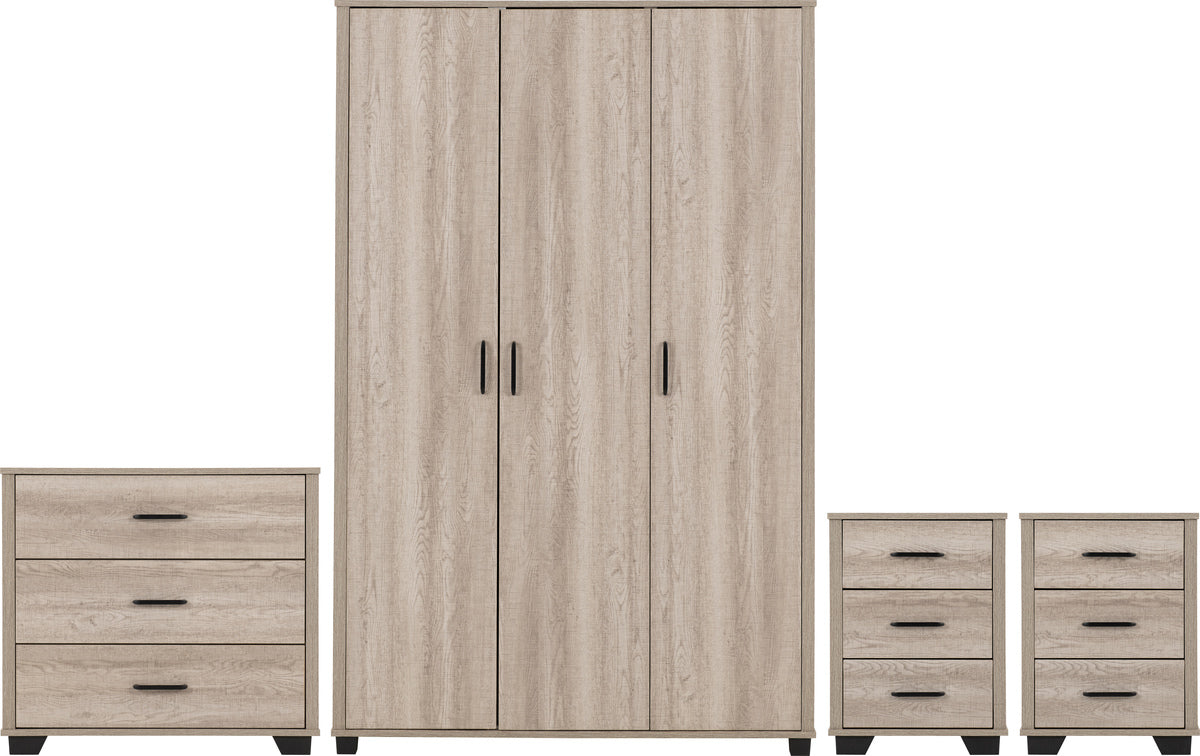 OLIVER 3 DOOR WARDROBE BEDROOM SET - LIGHT OAK EFFECT