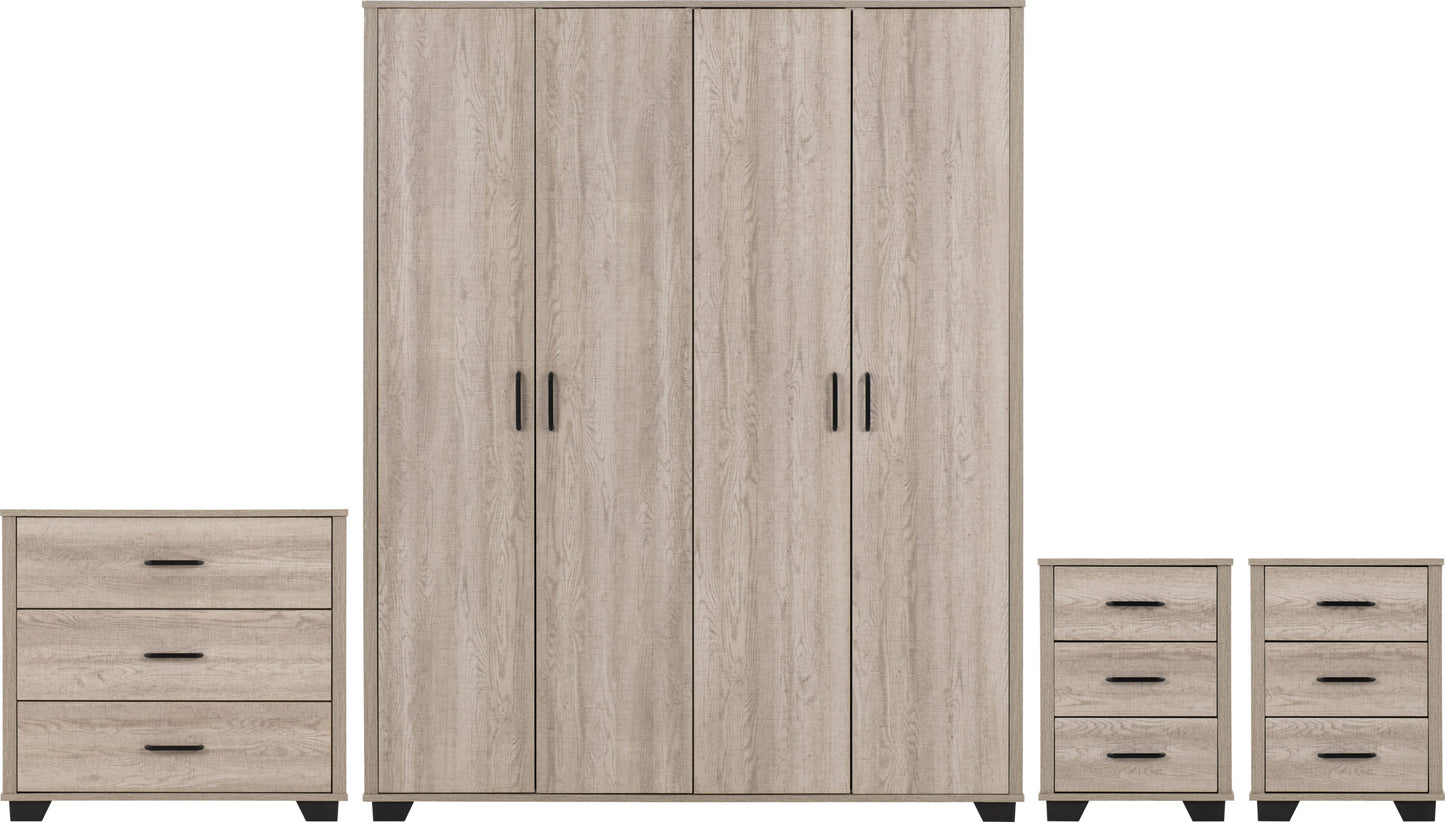 OLIVER 4 DOOR WARDROBE BEDROOM SET - LIGHT OAK EFFECT