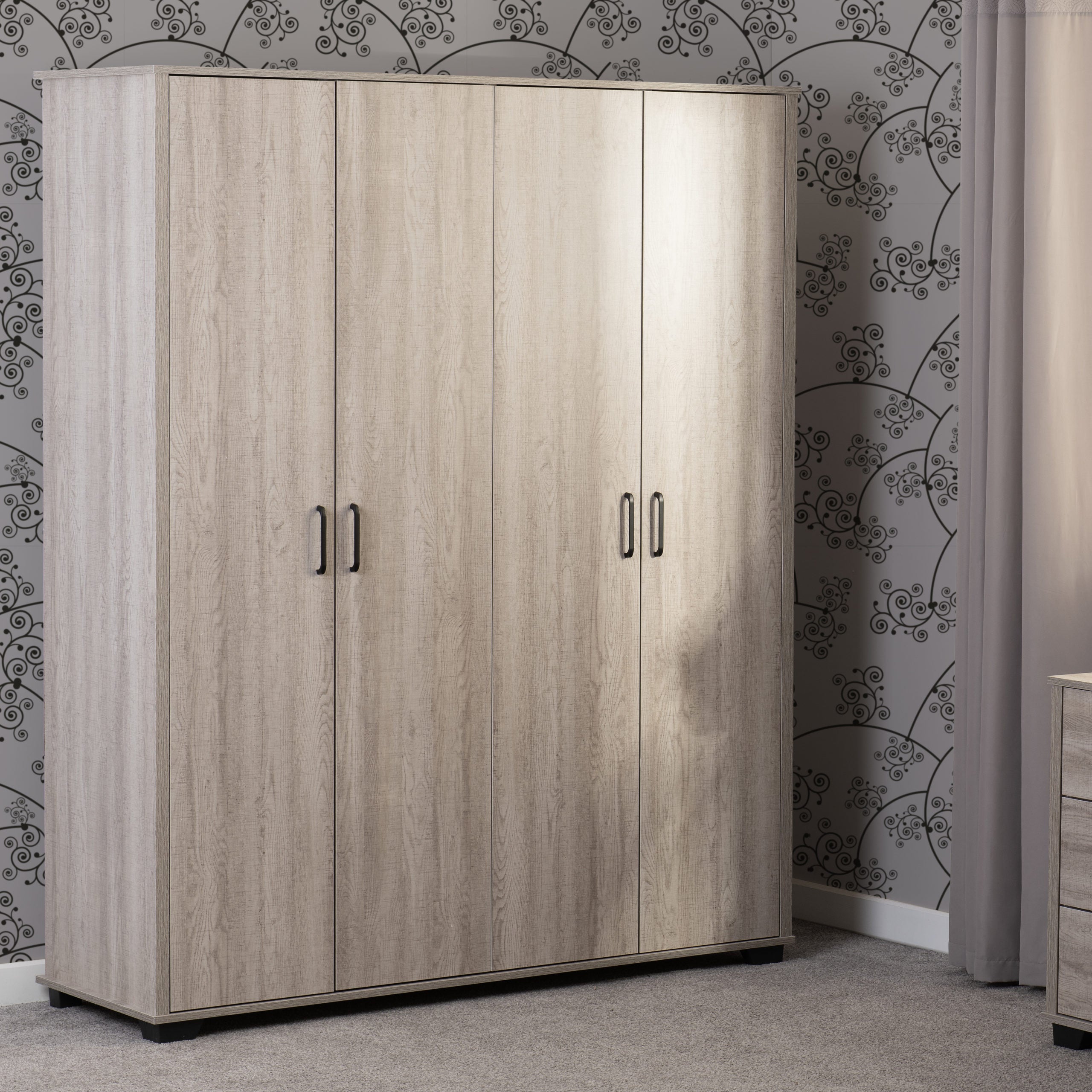 OLIVER 4 DOOR WARDROBE  - LIGHT OAK EFFECT