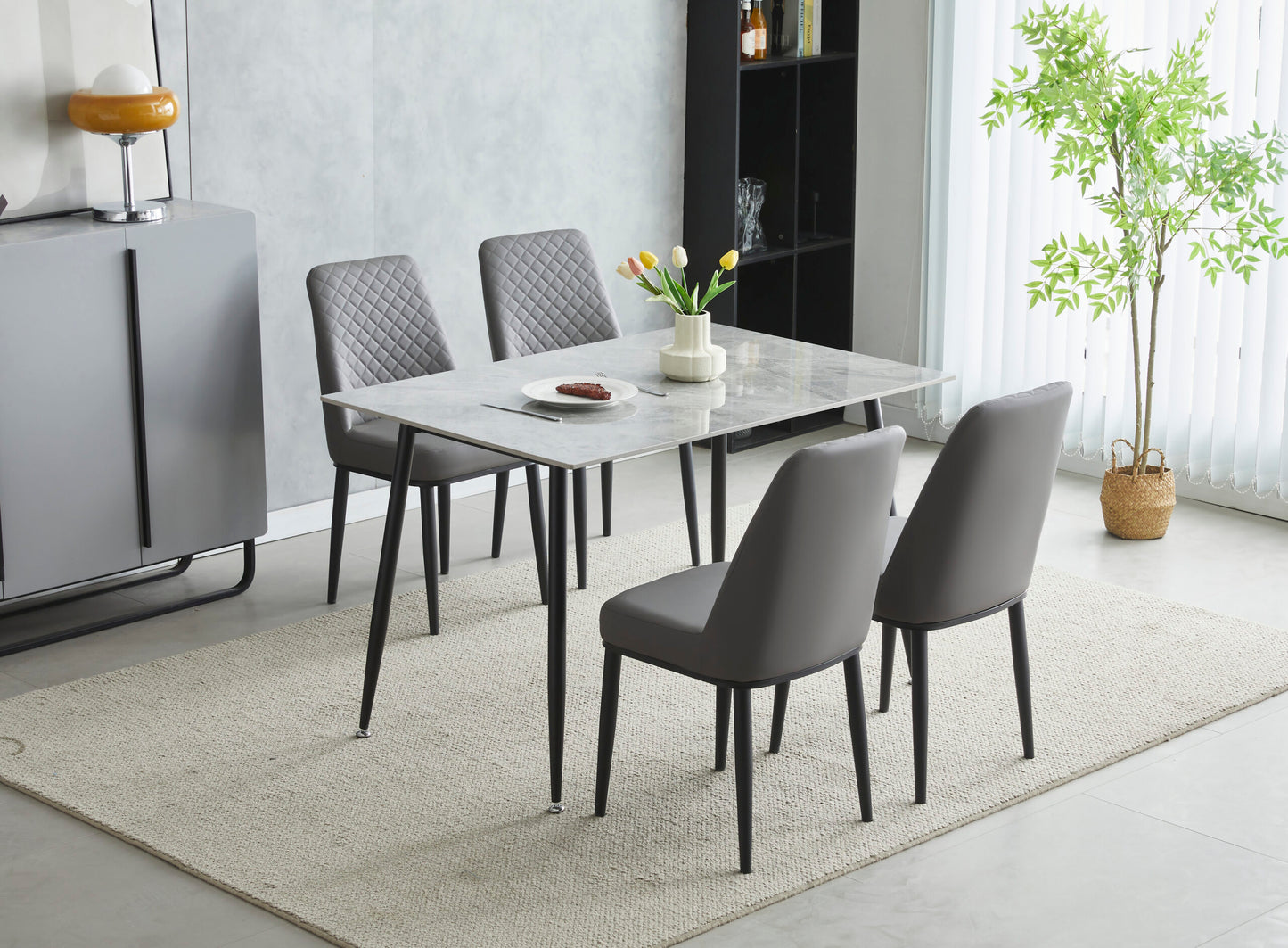 Ceramic Grey Dining Table 1.2m & 4 Chairs