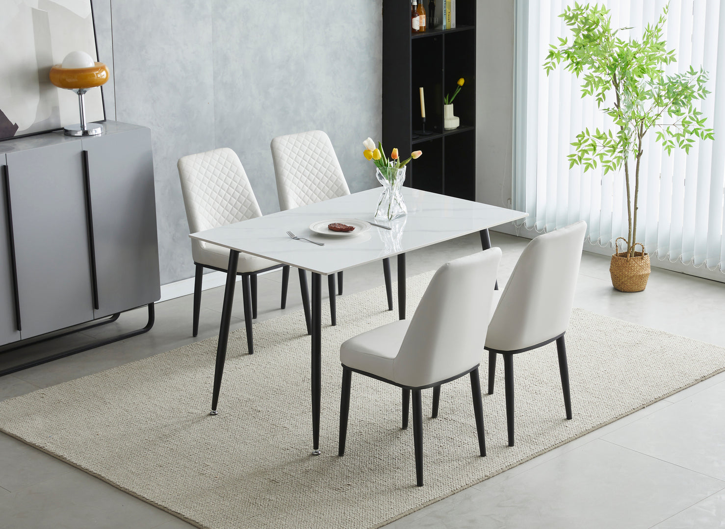 Ceramic White Dining Table 1.2m & 4 Chairs