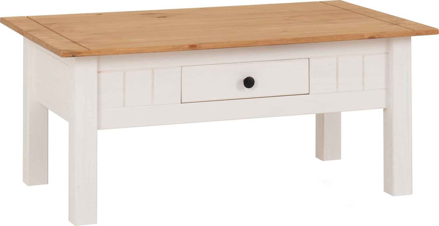 PANAMA 1 DRAWER COFFEE TABLE - WHITE/NATURAL WAX