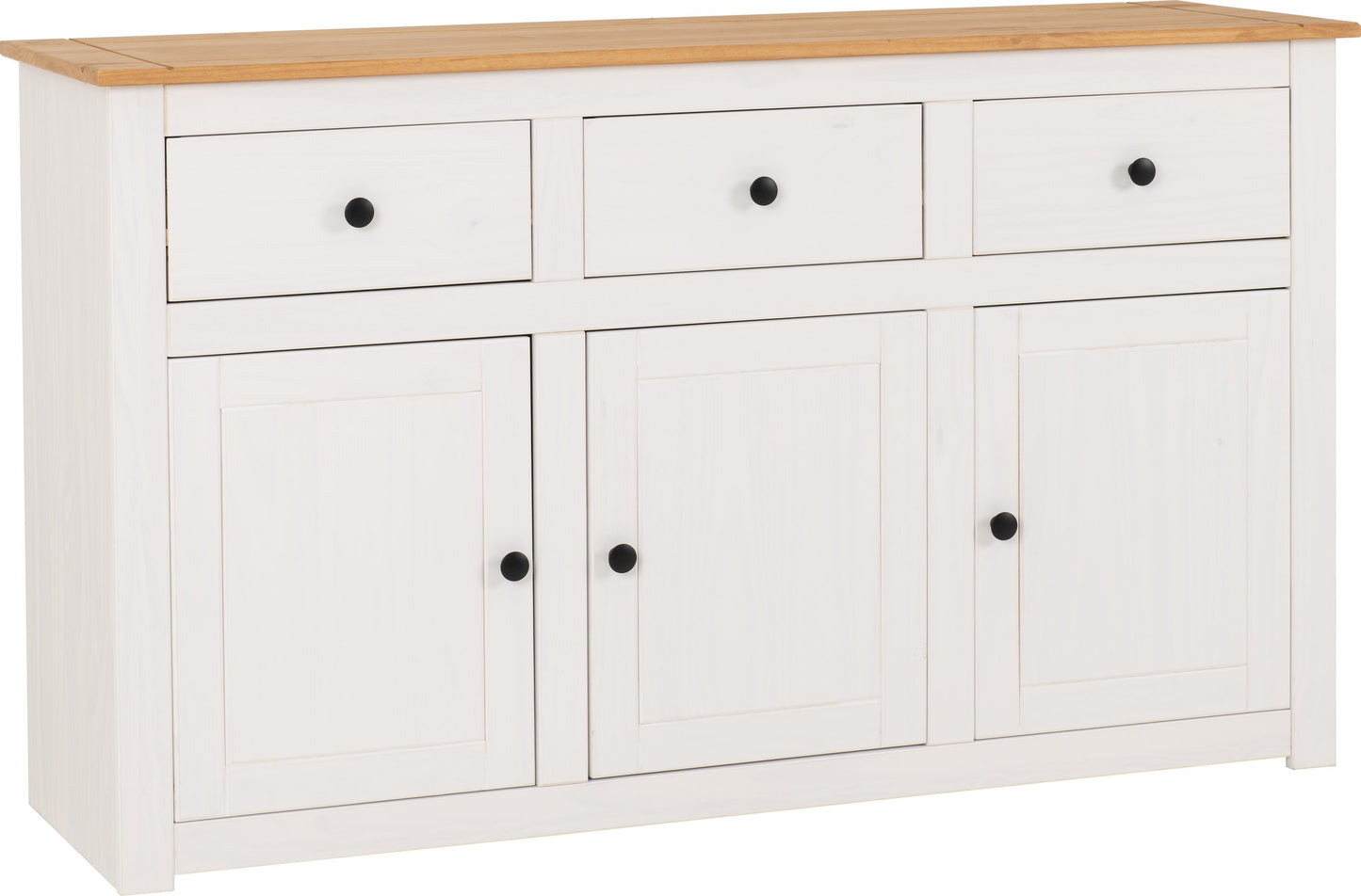 PANAMA 3 DOOR 3 DRAWER SIDEBOARD - WHITE/NATURAL WAX