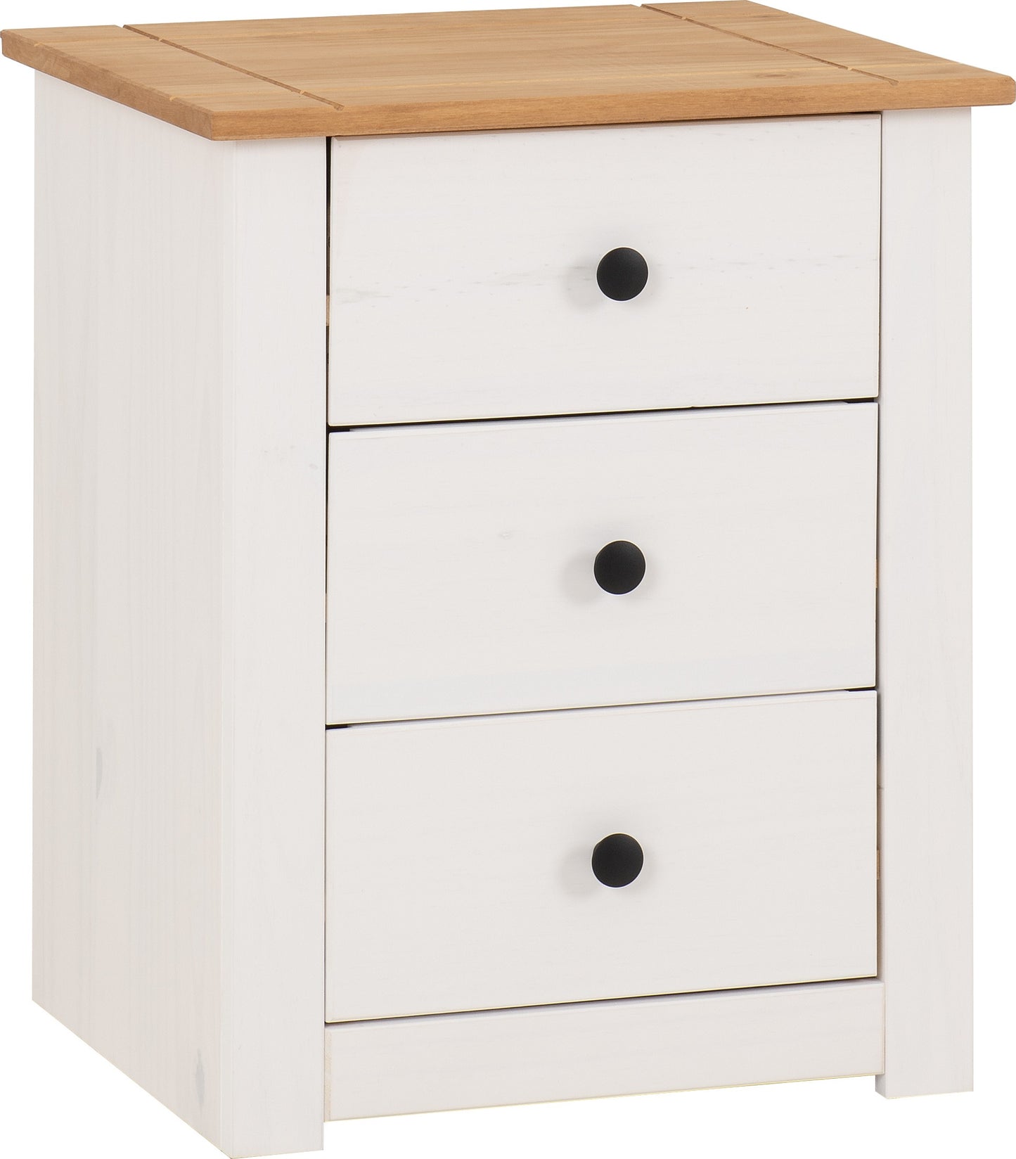 PANAMA 3 DRAWER BEDSIDE - WHITE/NATURAL WAX