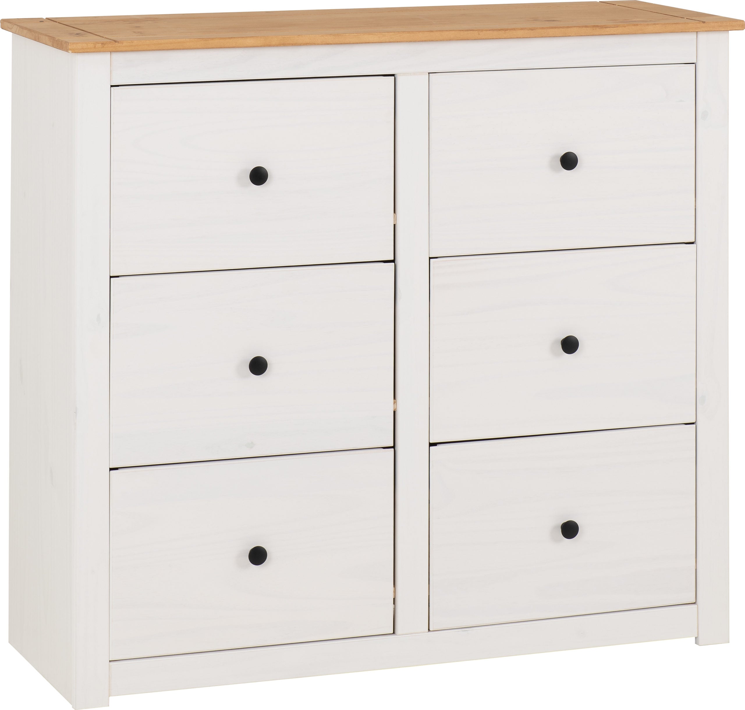 PANAMA 6 DRAWER CHEST - WHITE/NATURAL WAX