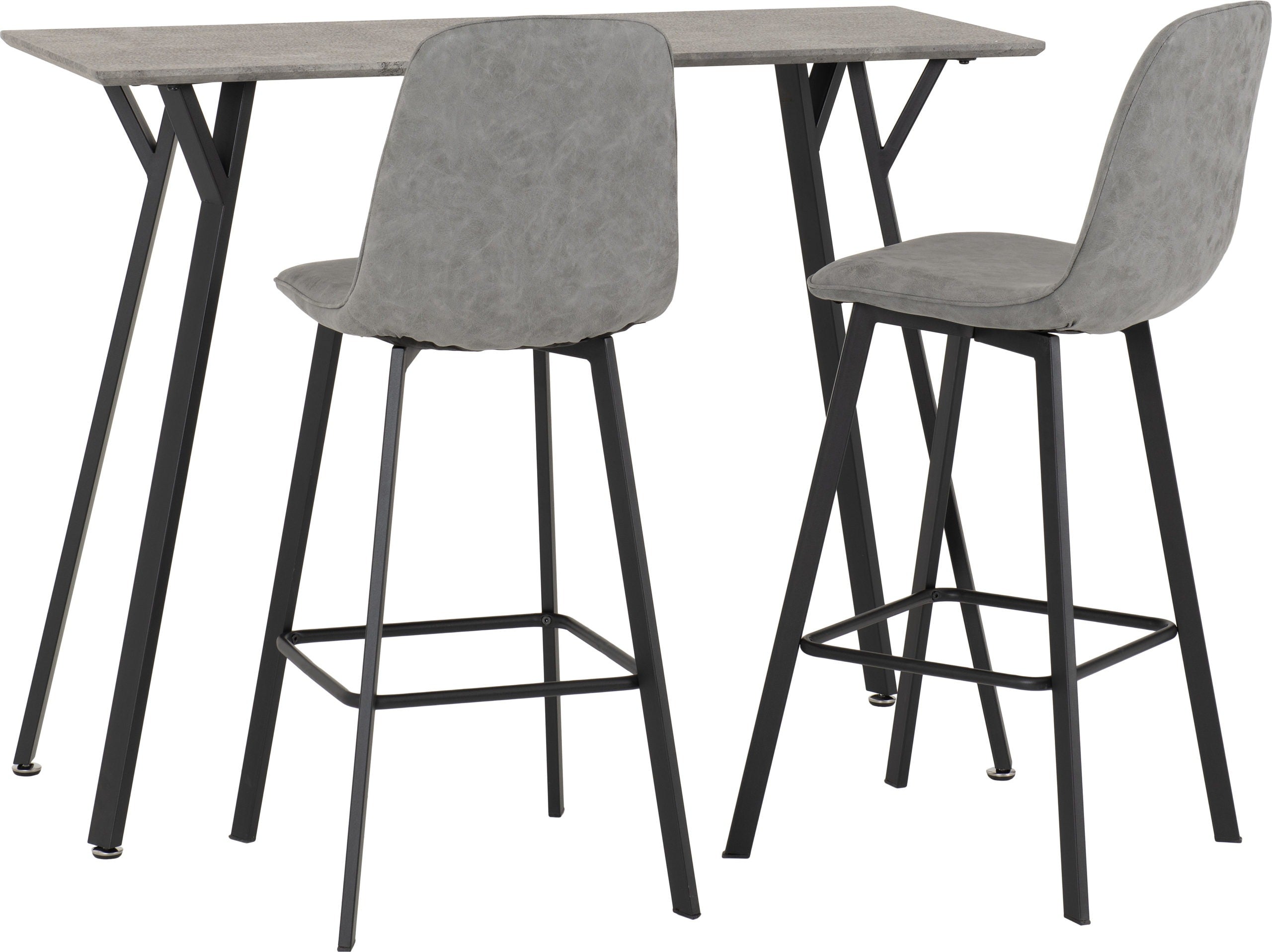 QUEBEC BAR TABLE SET - CONCRETE EFFECT/GREY FAUX LEATHER