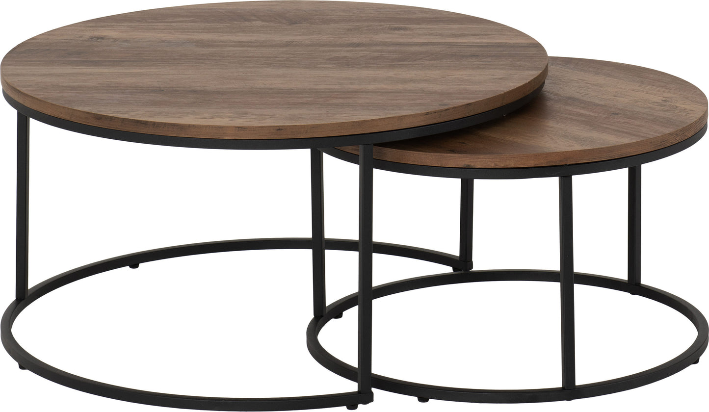 QUEBEC ROUND COFFEE TABLE SET - MEDIUM OAK EFFECT/BLACK