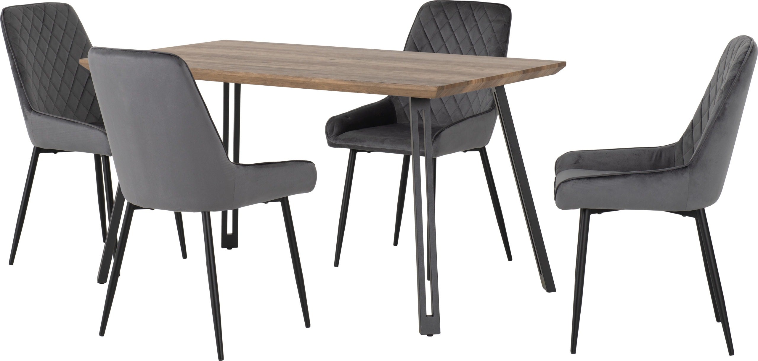 QUEBEC STRAIGHT EDGE DINING SET WITH AVERY CHAIRS - MEDIUM OAK EFFECT/BLACK/GREY VELVET