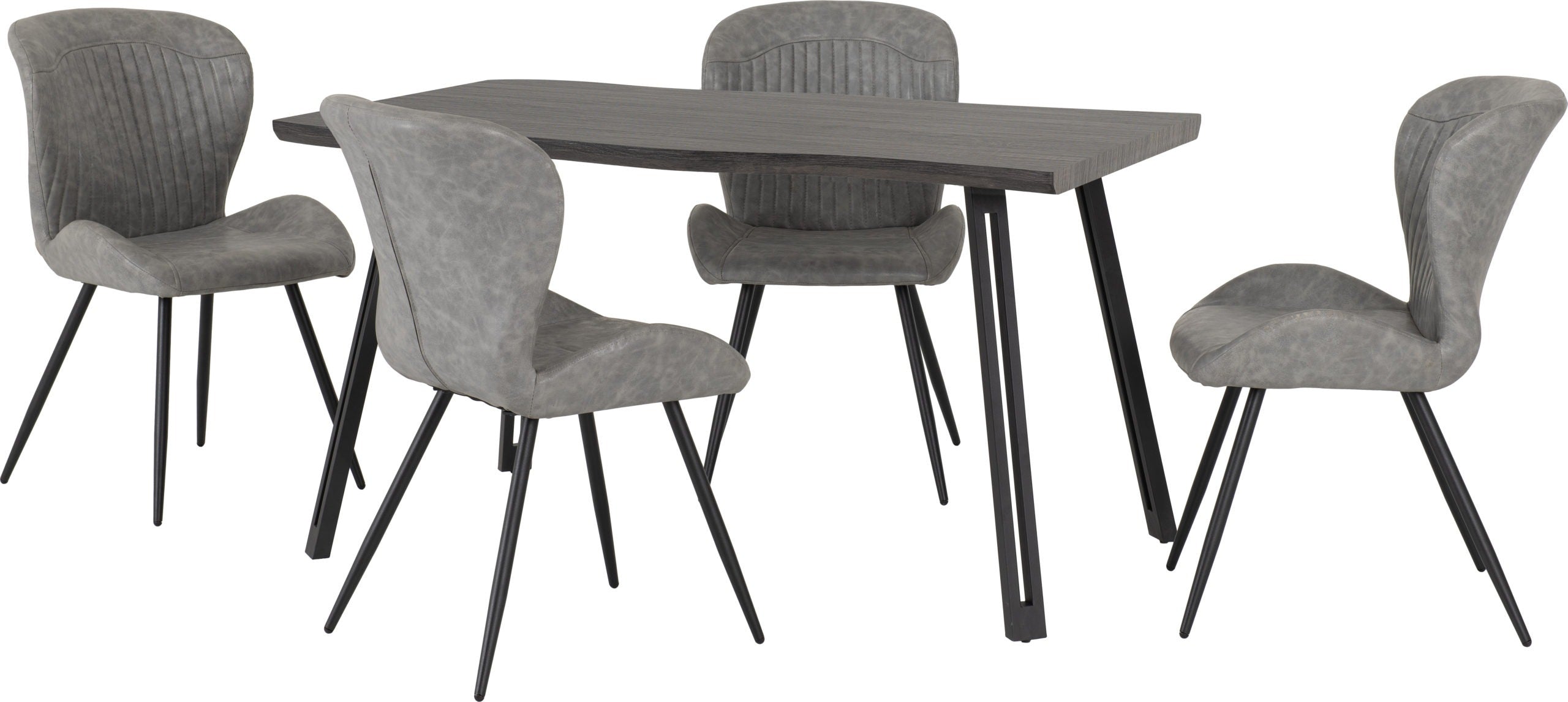 QUEBEC WAVE EDGE DINING SET - BLACK WOOD GRAIN/BLACK/GREY FAUX LEATHER