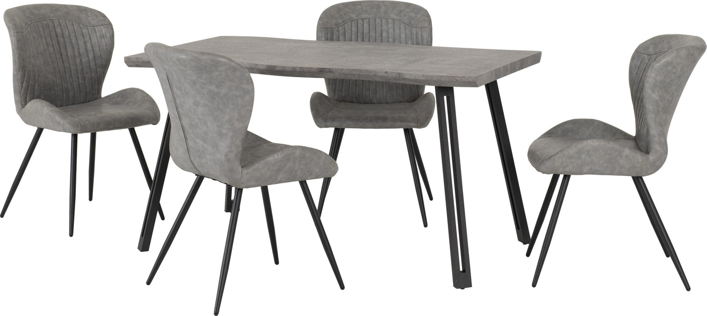 QUEBEC WAVE EDGE DINING SET - CONCRETE EFFECT/BLACK/GREY FAUX LEATHER