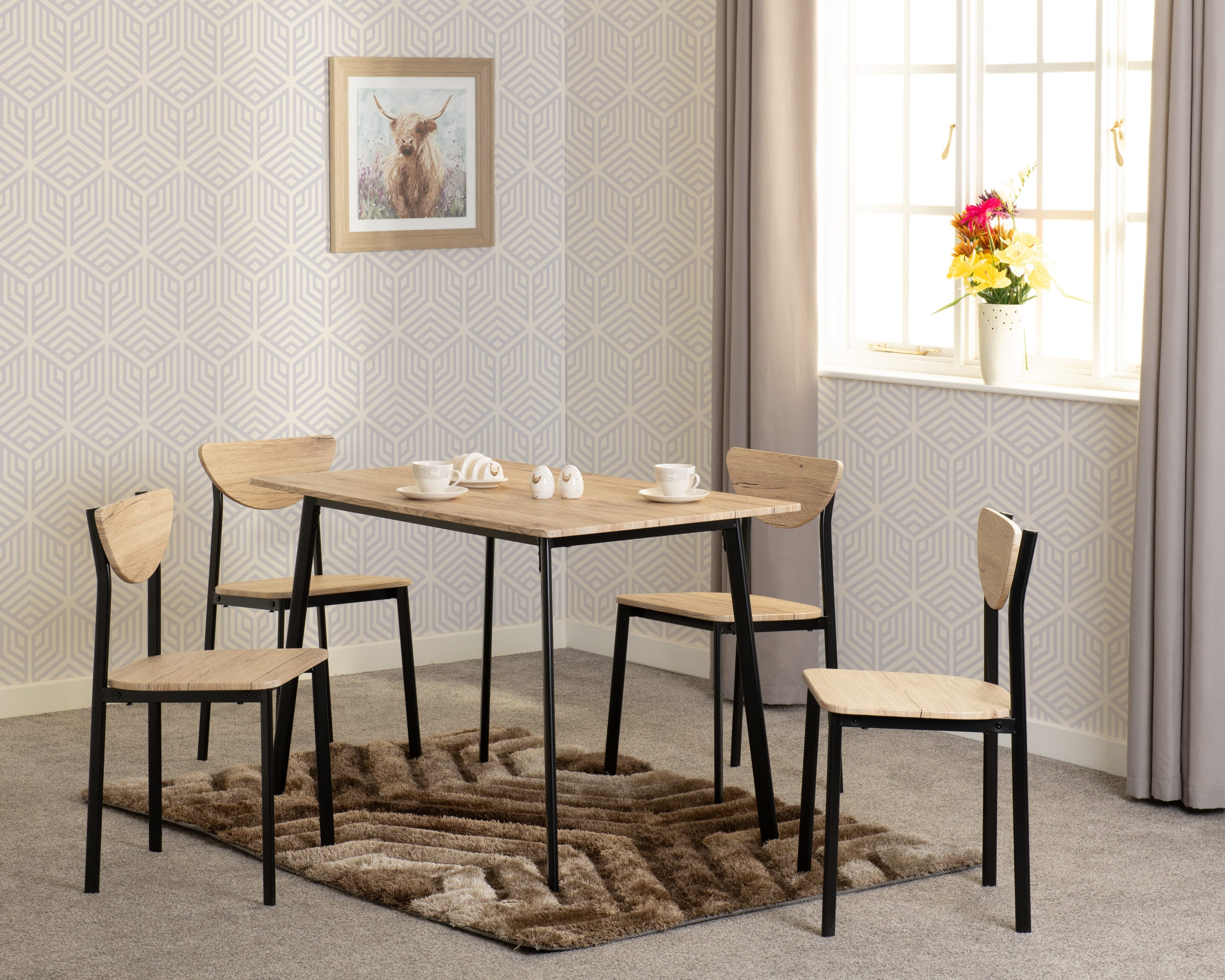 RILEY LARGE DINING SET - BLACK/LIGHT OAK EFFECT VENEER