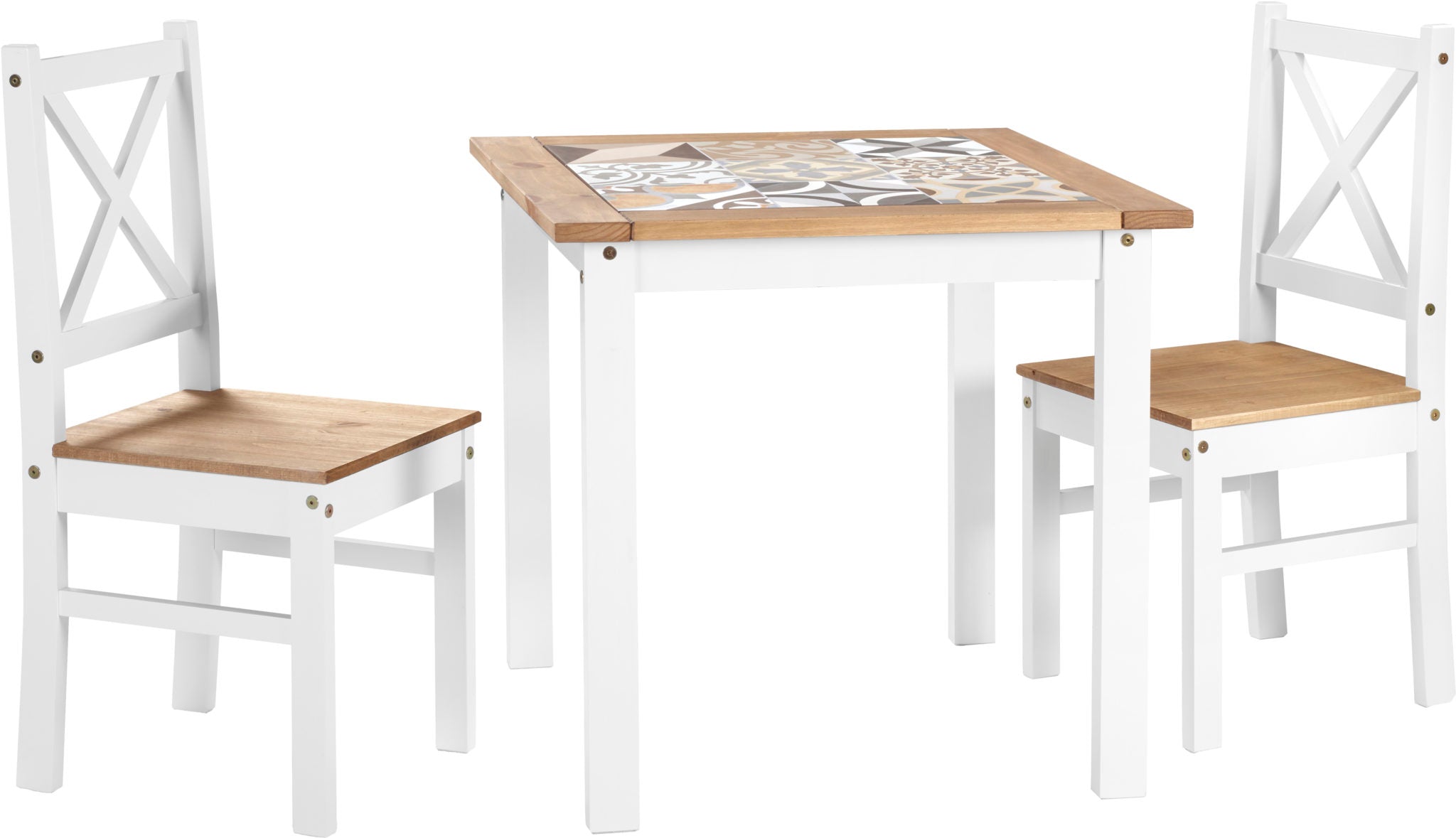 SALVADOR 1+2 TILE TOP DINING SET - WHITE/DISTRESSED WAXED PINE